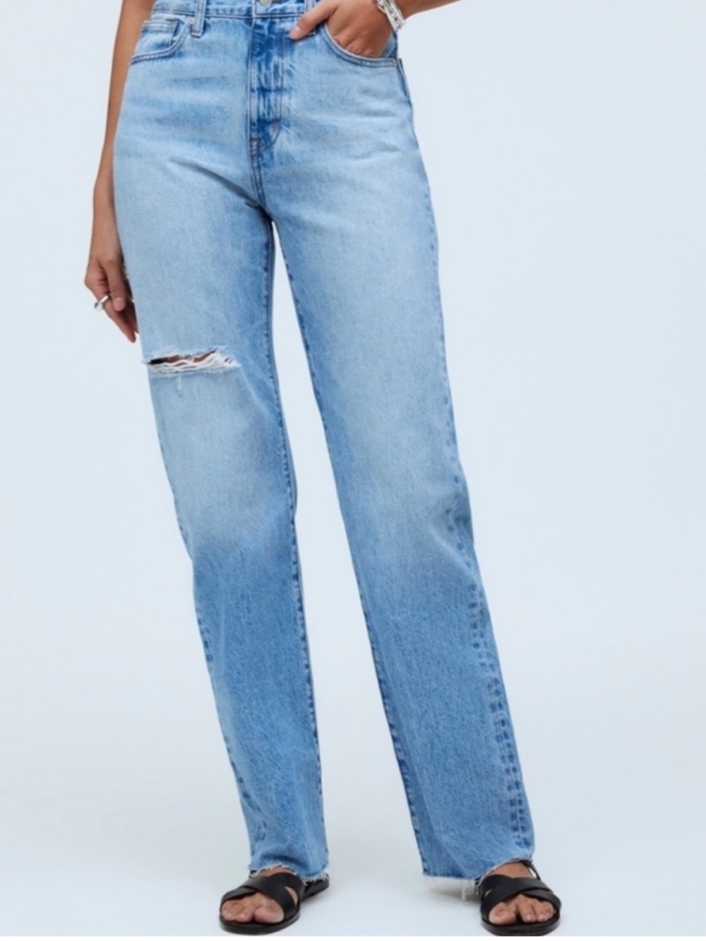 Madewell '90s Straight Raw Hem Distressed Denim Jeans Pants Size 24